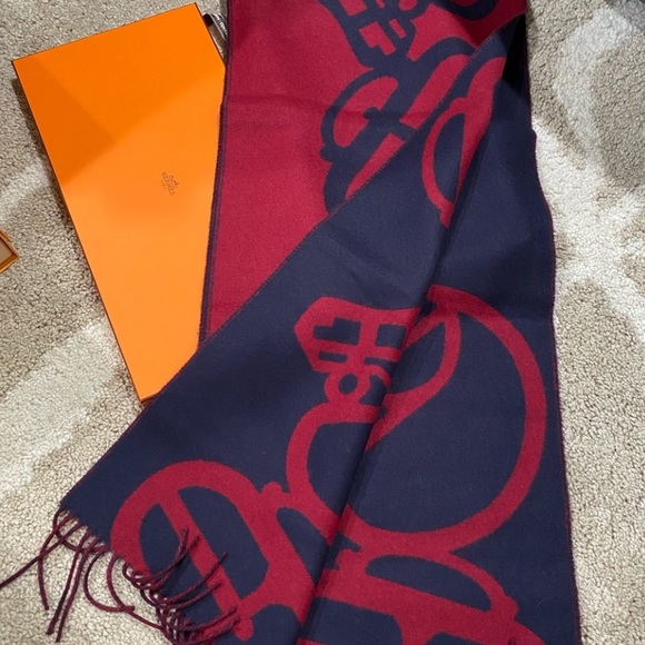 SOLD OUT HERMES Cashmere Boucles EY Camails Muffler Mrine Bordoux - Picture 4 of 6